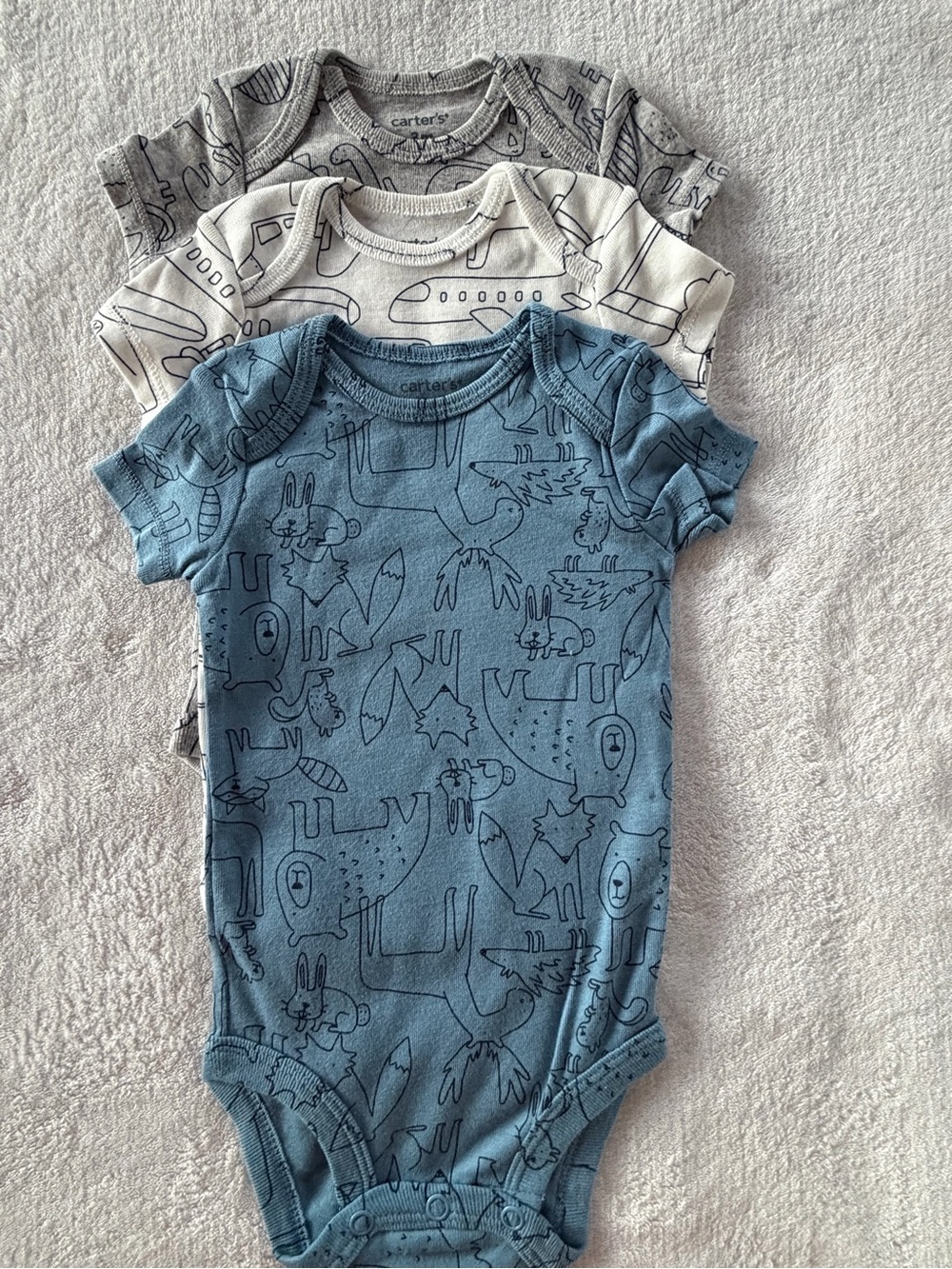 Carter's Short-Sleeve One-Piece Bodysuit Set - Blue, Cream, Gray Size 3M